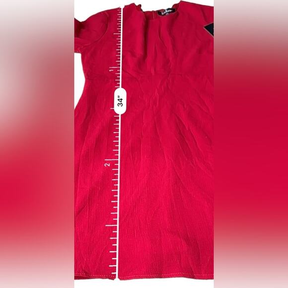 Lulus Center of Attend Red Flounce 3/4 Bell Sleeve Mini Dress Size M - Picture 12 of 12